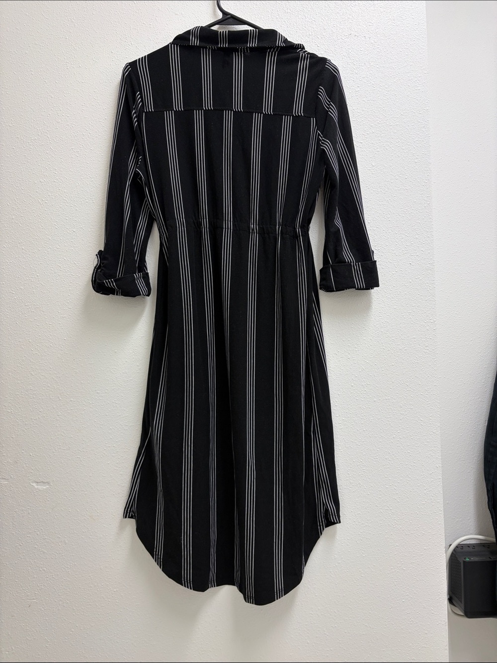 Derek Heart Maternity Black and White Vertical-Stripe Drawstring Dress Small - Picture 7 of 10